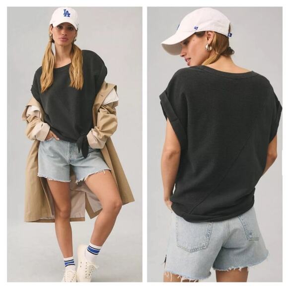 Pilcro Tie Front Oversized Boxy Short Sleeve Sweatshirt Tee Sz XS - Picture 1 of 10